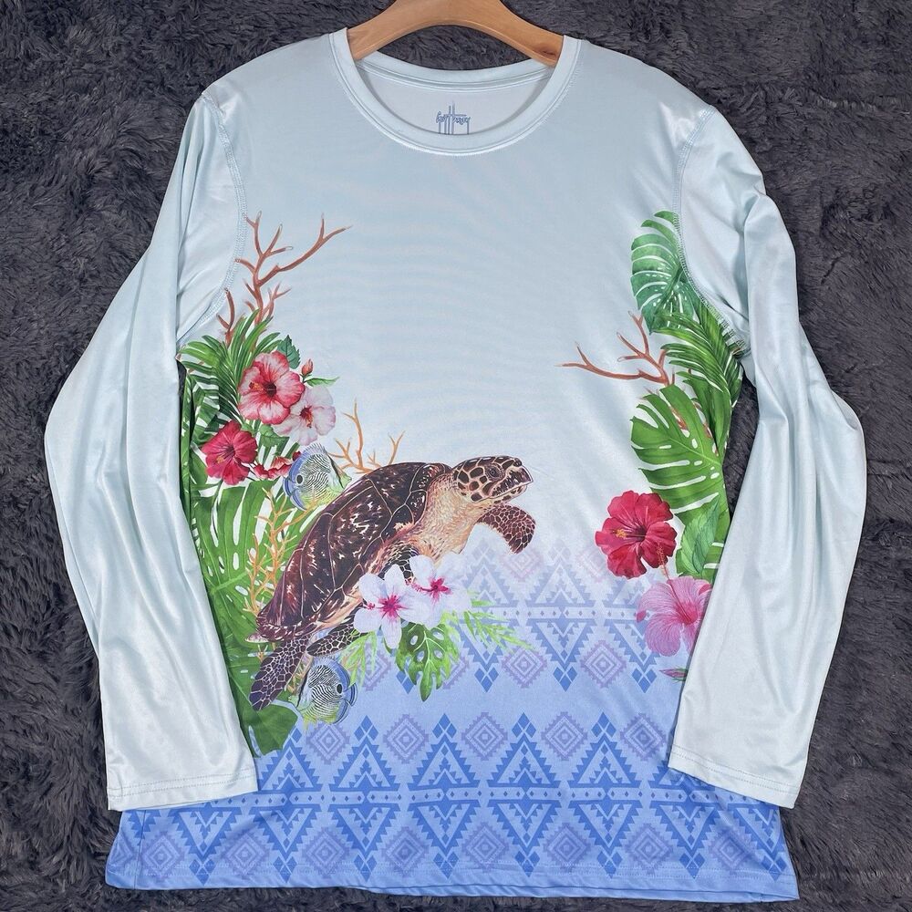 Guy Harvey Women's Geo Spells Tech Shirt Size XL Animal Print Stretch Fishing
